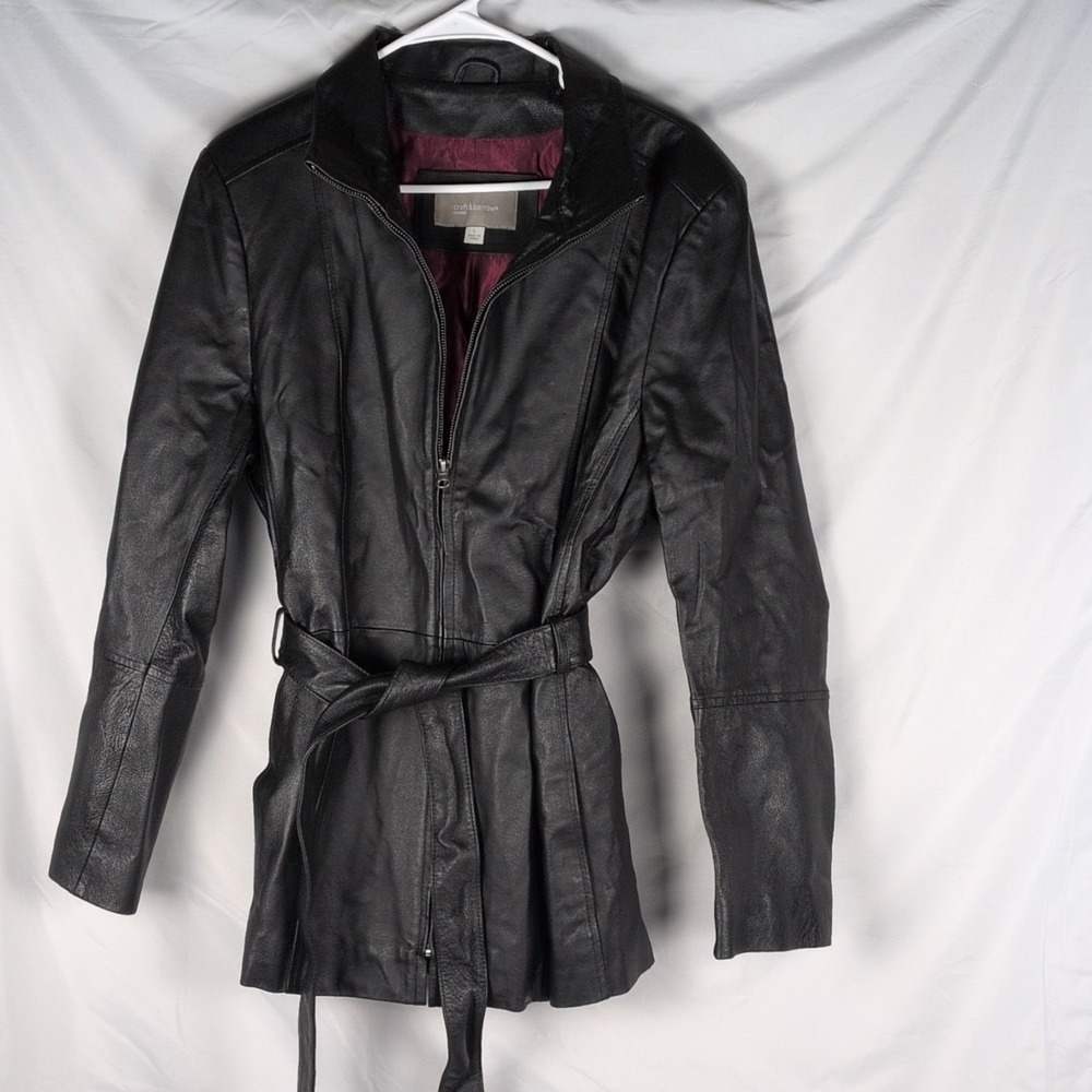 Croft & Barrow Women's Genuine Leather Belted Zip-Up Jacket w/ Red Lining Larg